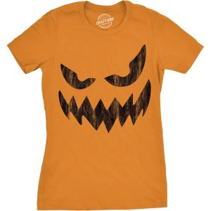 Womens Spooky and Funny Pumpkin Face Tees Halloween Jack O Lantern Tees for Womens(Orange – Wayne)