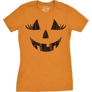 Womens Spooky and Funny Pumpkin Face Tees Halloween Jack O Lantern Tees for Womens(Orange – Wendy)