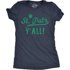 Womens St Pats Yall Shirt – Funny Irish Shamrock Tee – Vintage Style St Patricks Day Party Outfit for Ladies(Heather Navy – St.pats)