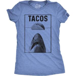 Womens Tacos Shark T Shirt Funny Jaws Tee for Ladies(Heather Light Blue)