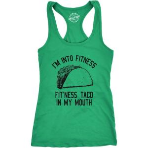 Womens Tank Fitness Taco in My Mouth Tanktop Funny Shirt(Green)