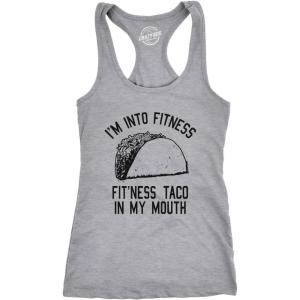 Womens Tank Fitness Taco in My Mouth Tanktop Funny Shirt(Light Heather Grey)