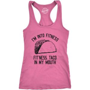 Womens Tank Fitness Taco in My Mouth Tanktop Funny Shirt(Pink)