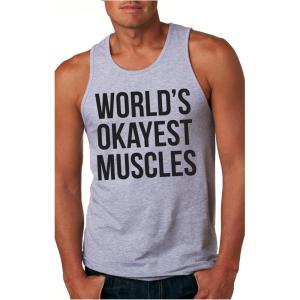 Worlds Okayest Muscles Tank Top Funny Flexing Gym Fitness Humor Workout Tee(Light Heather Grey)