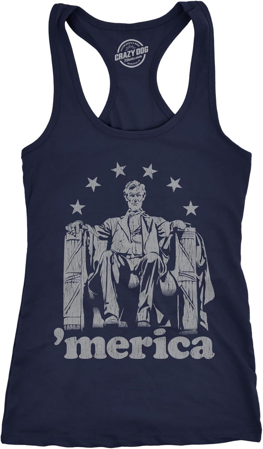 imageAbe Lincoln Merica T Shirt Funny 4th of July USA Patriotic Graphic Novelty TeeHeather Navy