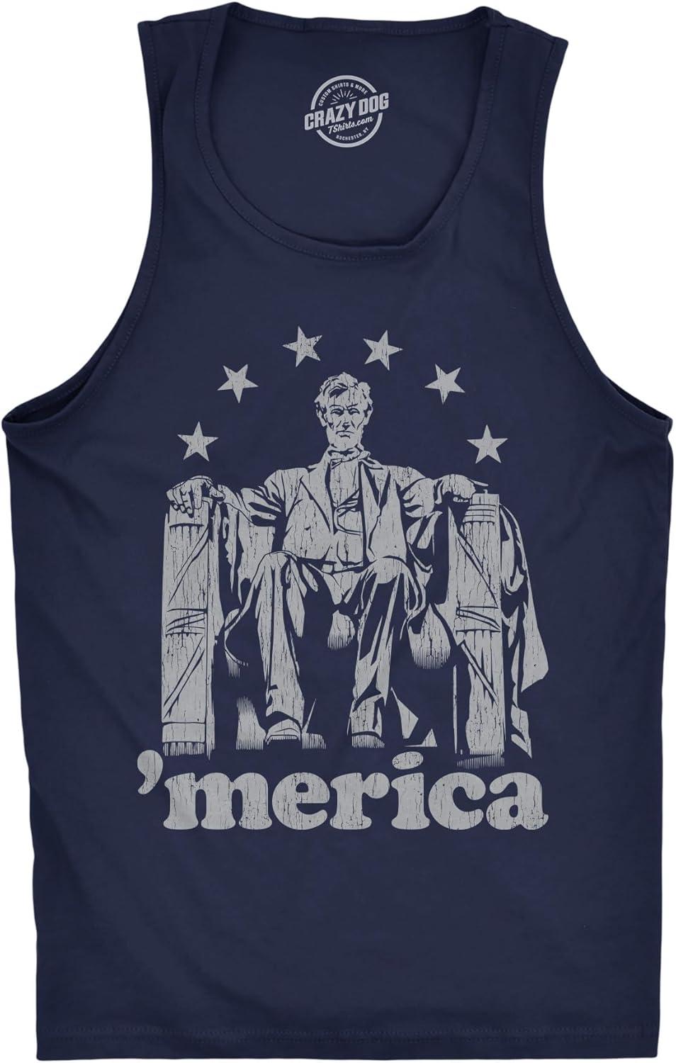 imageAbe Lincoln Merica T Shirt Funny 4th of July USA Patriotic Graphic Novelty TeeHeather Navy