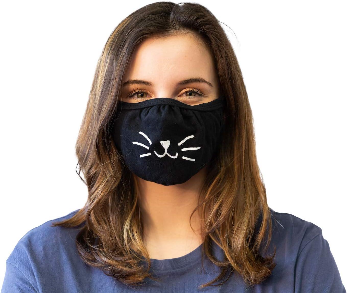 imageCat Whiskers Face Mask Funny Pet Kitty Lover Novelty Nose and Mouth Covering Funny Masks for Adults Cool Cat Novelty Masks for Adults Black 2 Pack