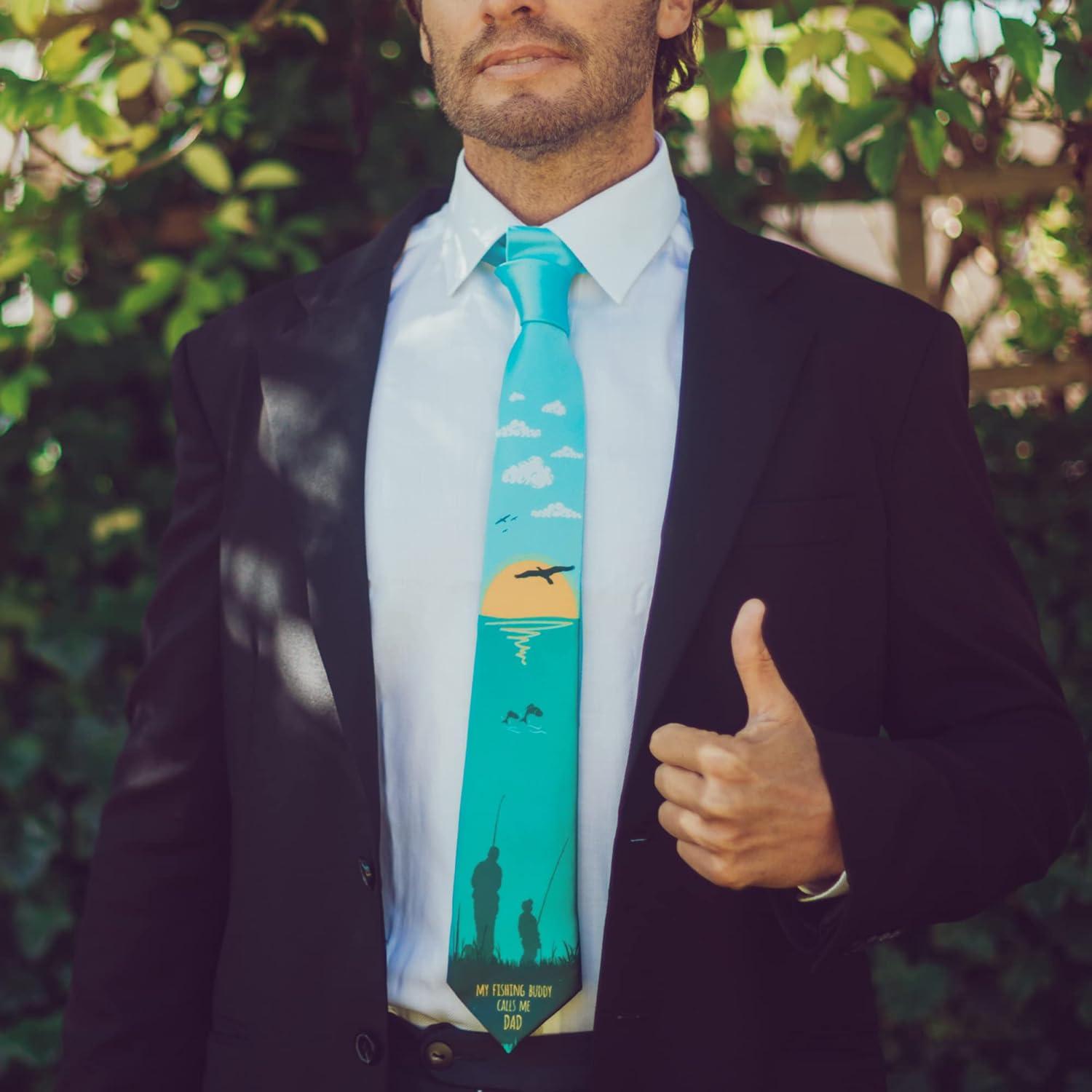 imageCrazy Dog TShirts Funny Ties for Dad Hilarious Graphic Neckties for Fathers Day Cool Dad TiesFishing Buddy