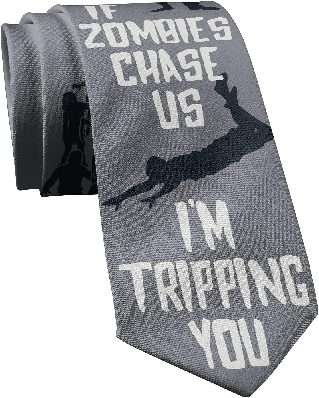imageCrazy Dog TShirts Funny Zombie Tie for Men Halloween Costume Necktie If Zombies Chase Us Im Tripping You Joke Design Quirky Undead Novelty Gift for Zombie Fans and Halloween Parties