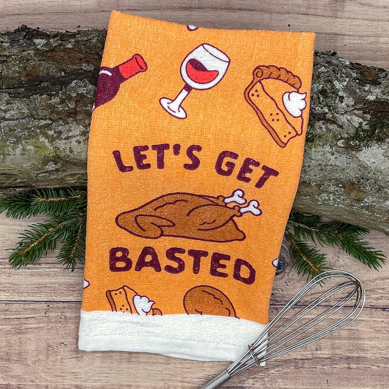 imageCrazy Dog TShirts Lets Get Basted Funny Turkey Dinner Drinking Tea TowelLets Get Basted
