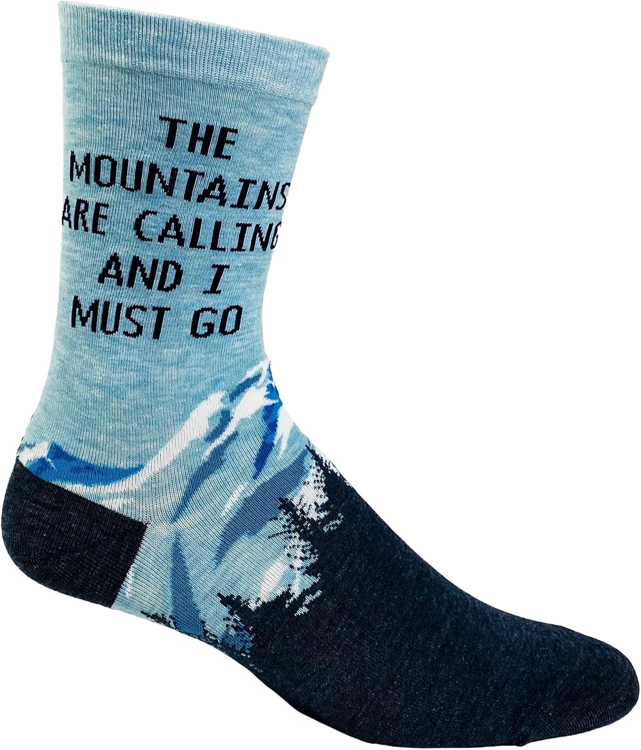 imageCrazy Dog TShirts Mens Funny Camping Socks With Awesome Graphics Hiking Socks for MenMountains Calling