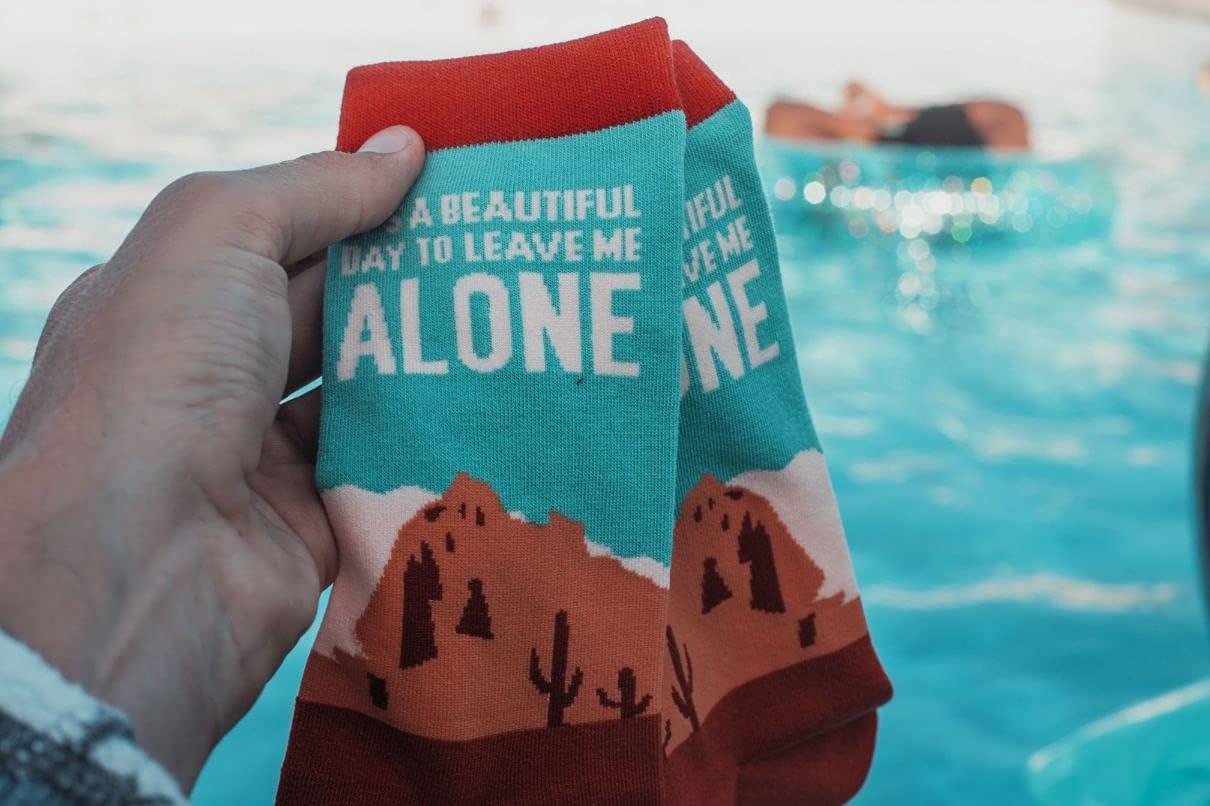 imageCrazy Dog TShirts Mens Its A Beautiful Day to Leave Me Alone Socks Funny Desert Camping Graphic Footwear