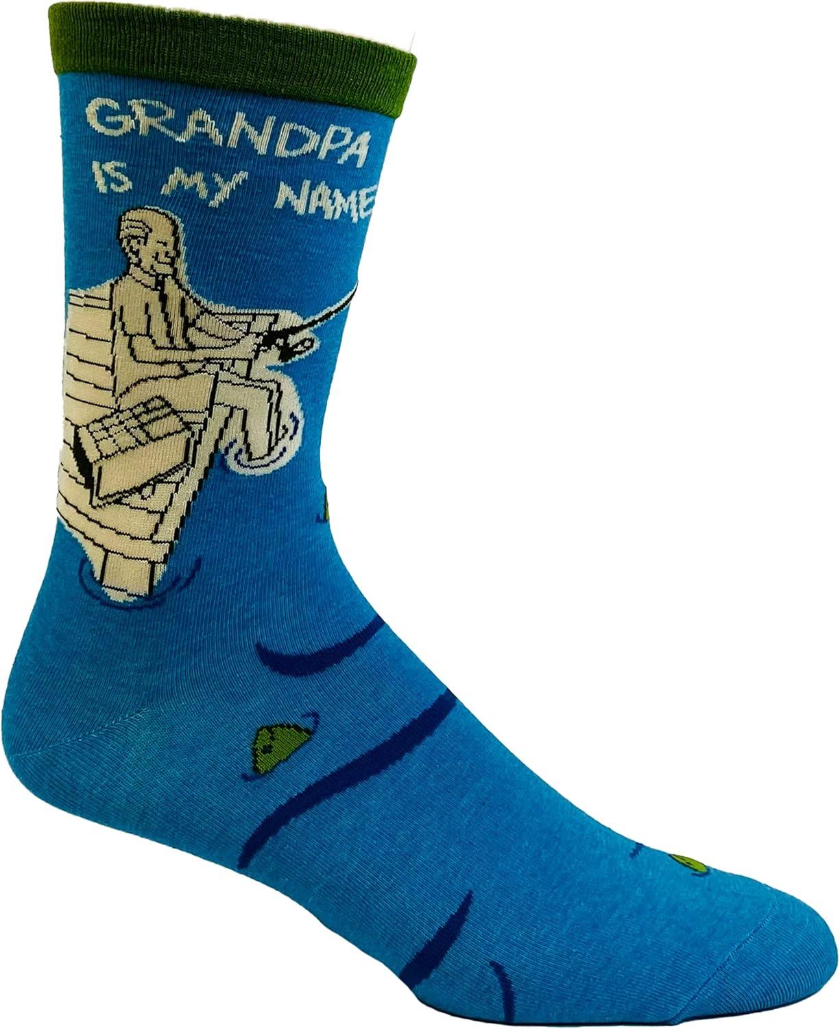 imageCrazy Dog TShirts Mens Sarcastic Socks Funny Crew Footwear for AdultsGrandpa Fishing