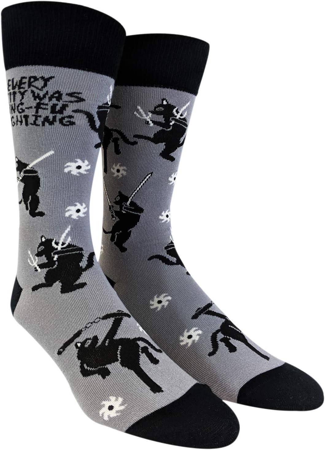 imageCrazy Dog TShirts Mens Sarcastic Socks Funny Crew Footwear for AdultsKitty Kung Fu