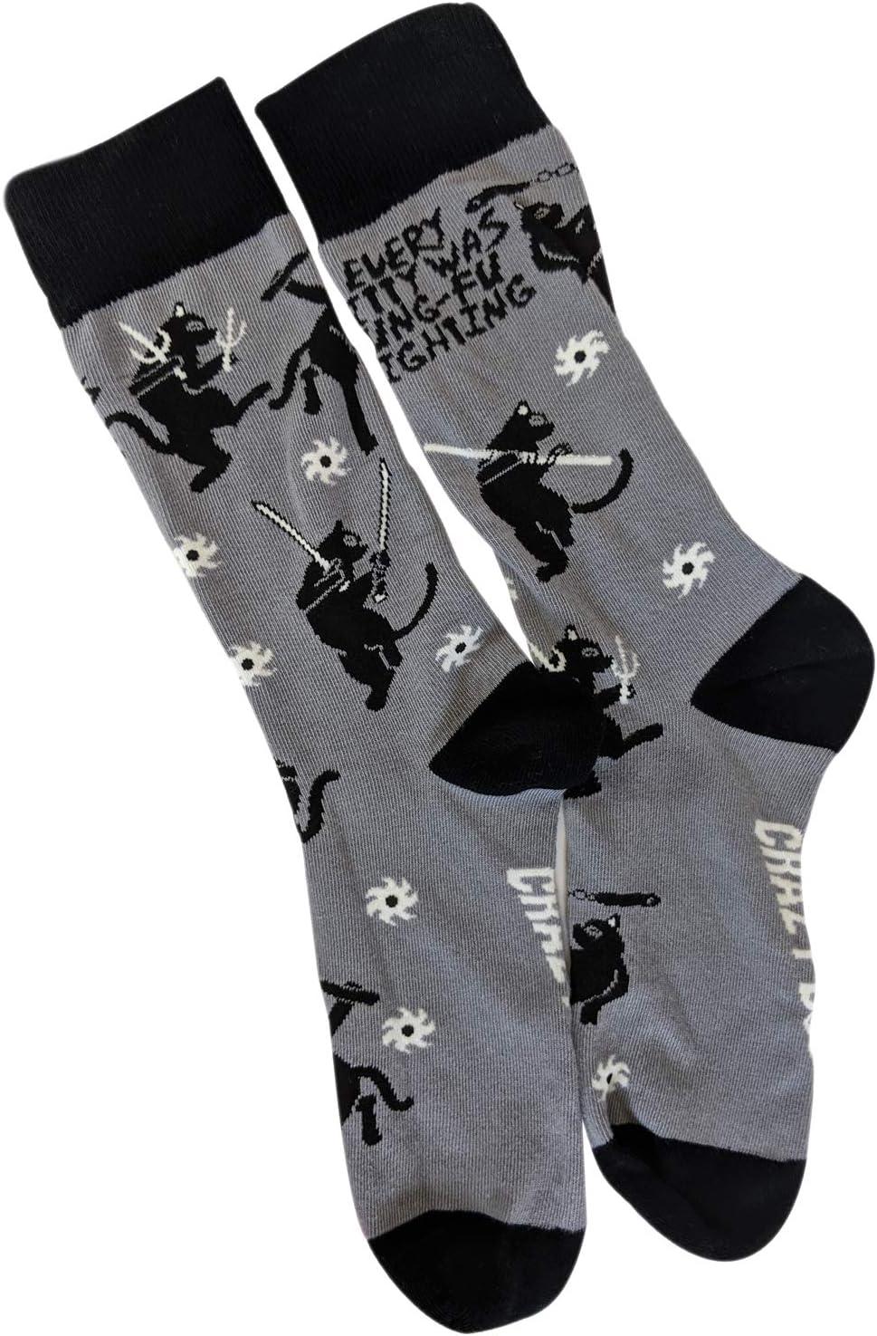 imageCrazy Dog TShirts Mens Sarcastic Socks Funny Crew Footwear for AdultsKitty Kung Fu