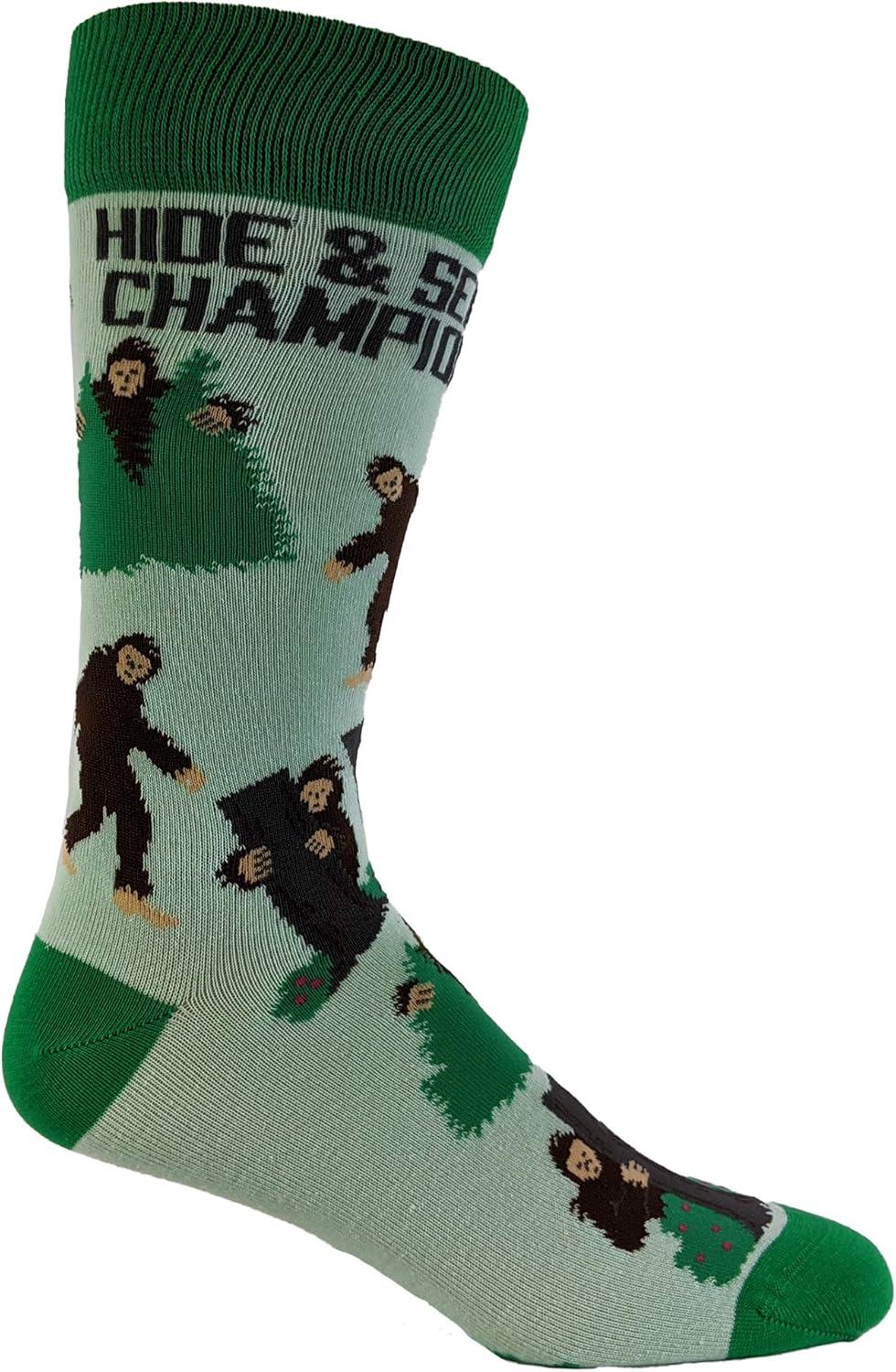 imageCrazy Dog TShirts Mens Sasquatch Socks Funny Sarcastic Bigfoot Graphic Footwear for MenHide and Seek Champ