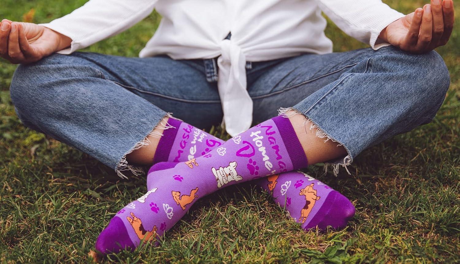 imageCrazy Dog TShirts Womens Animal Socks Cute Funny Socks with Fun Animals and Sarcastic SayingsNamaste Dog