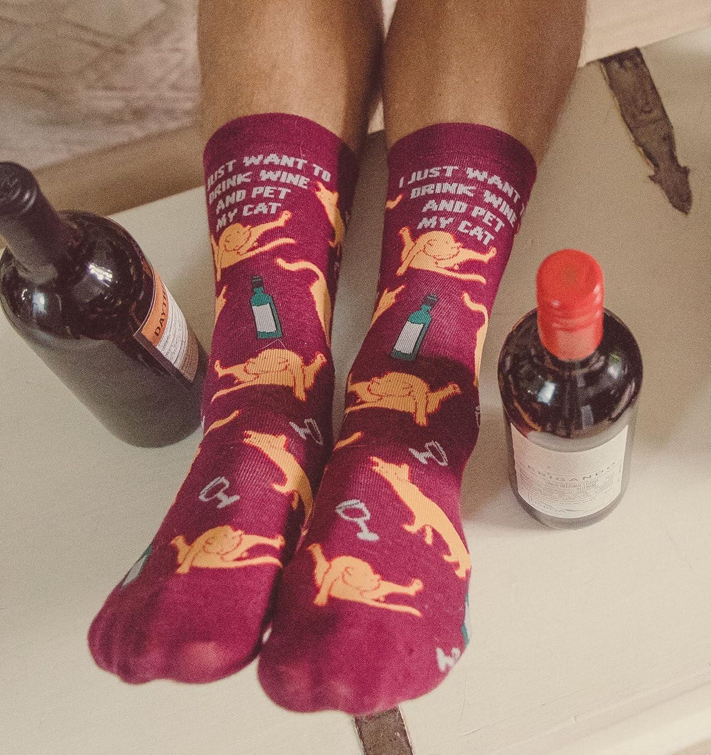 imageCrazy Dog TShirts Womens Animal Socks Cute Funny Socks with Fun Animals and Sarcastic SayingsWine and Cat