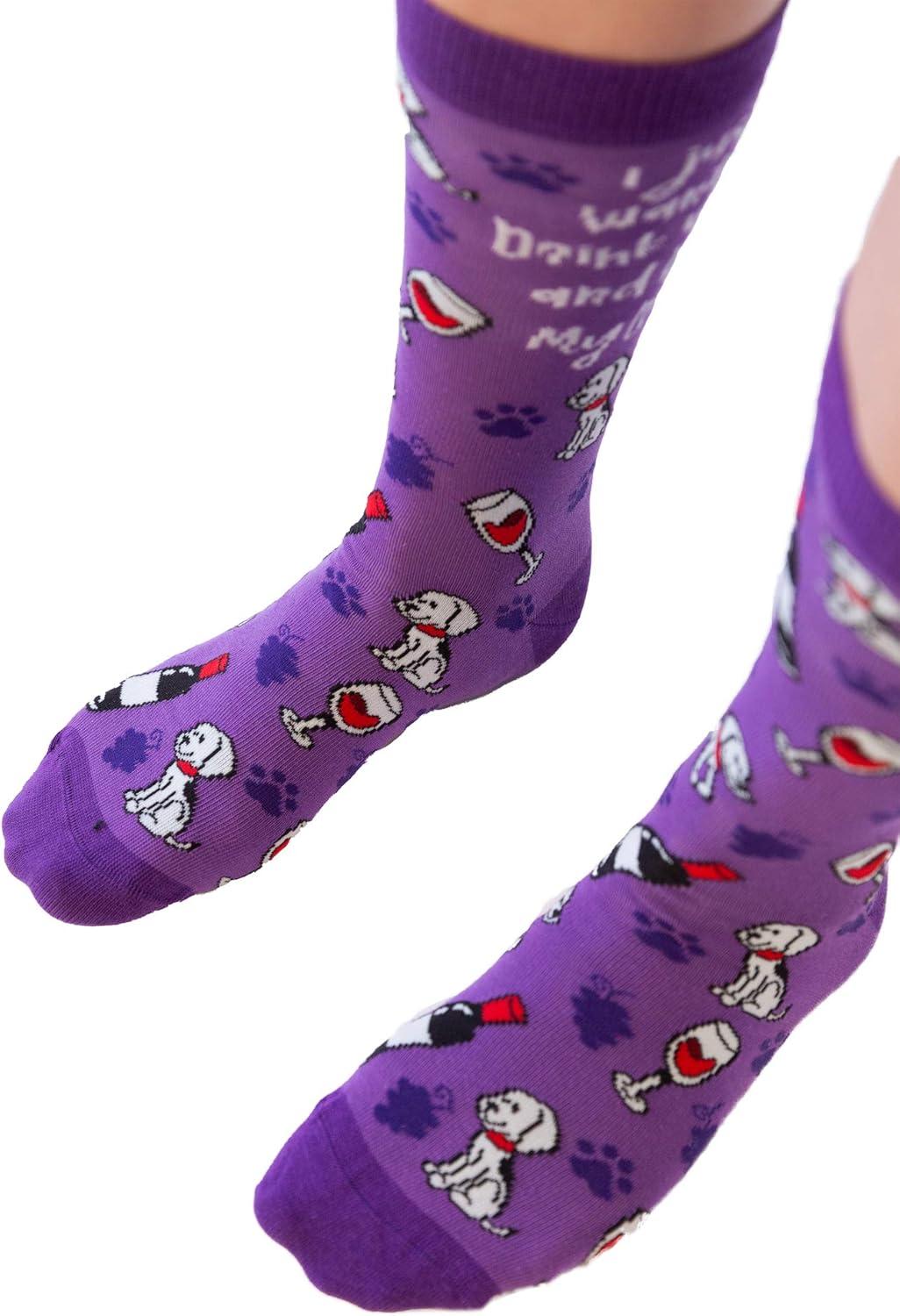 imageCrazy Dog TShirts Womens Animal Socks Cute Funny Socks with Fun Animals and Sarcastic SayingsWine and Dog V2