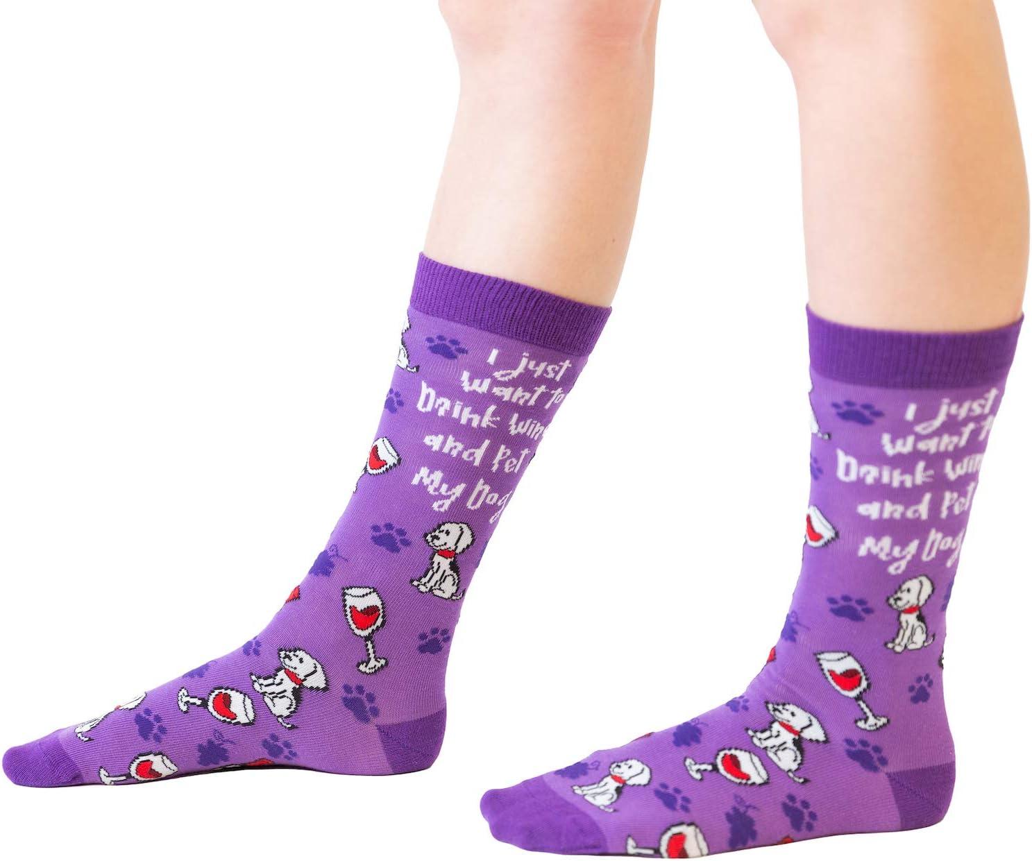 imageCrazy Dog TShirts Womens Animal Socks Cute Funny Socks with Fun Animals and Sarcastic SayingsWine and Dog V2
