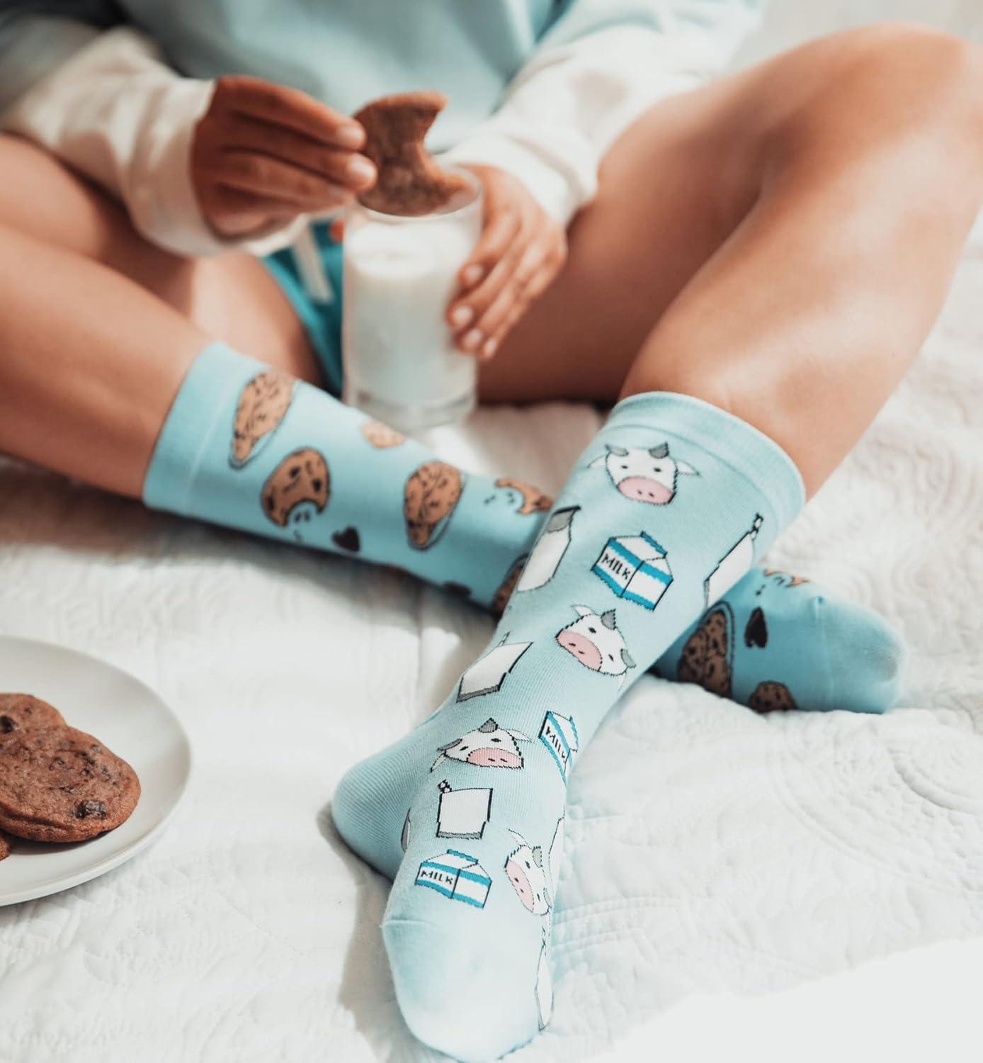 imageCrazy Dog TShirts Womens Cute Mismatched Socks With Funny Graphics for LadiesMilk and Cookies