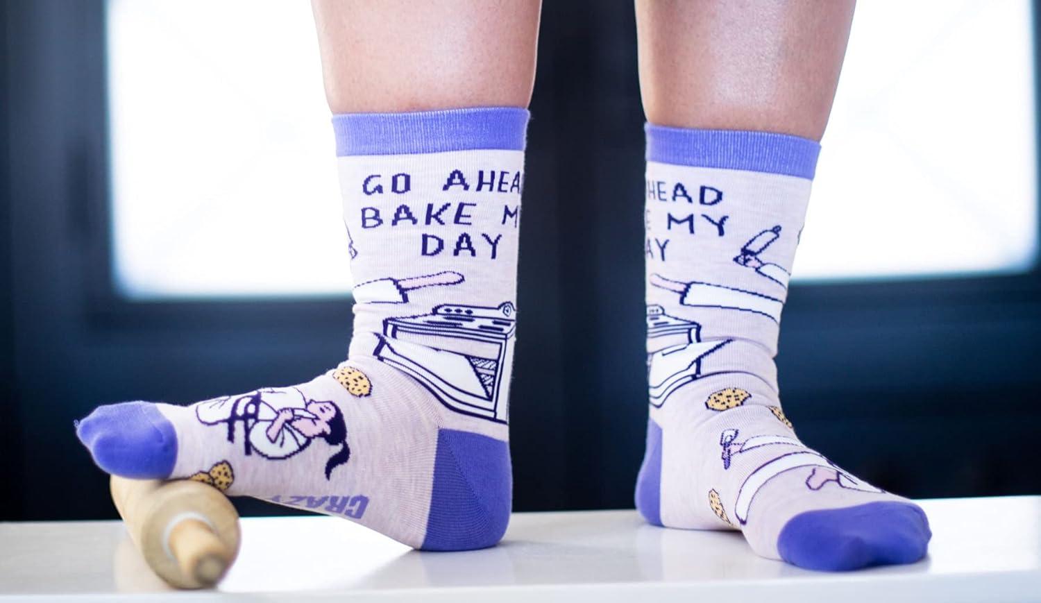 imageCrazy Dog TShirts Womens Go Ahead Bake My Day Socks Funny Karate Baking Cookies Kitchen Novelty Footwear