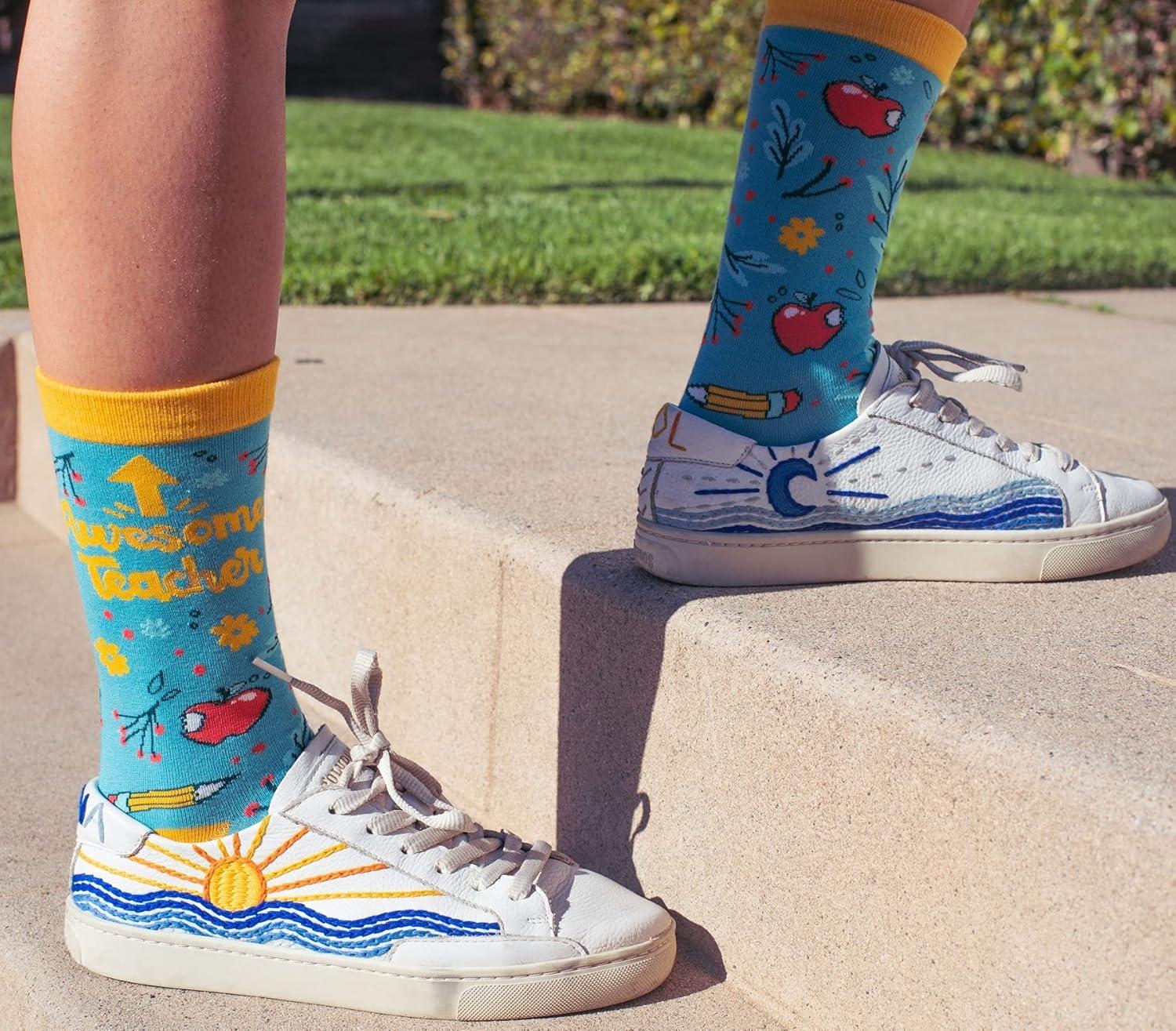 imageCrazy Dog TShirts Womens Teacher Socks funny Sarcastic School Graphic Footwear for LadiesBlue