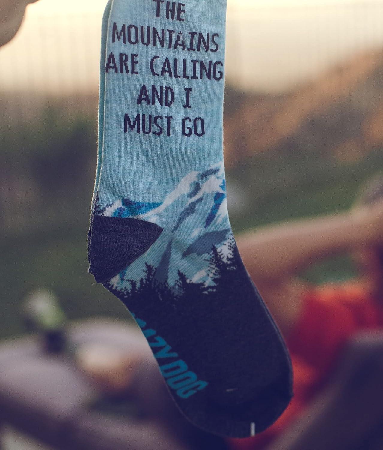 imageCrazy Dog TShirts Womens The Mountains Are Calling and I Must Go Socks Funny Outdoor Camping Adventure Hiking Footwear