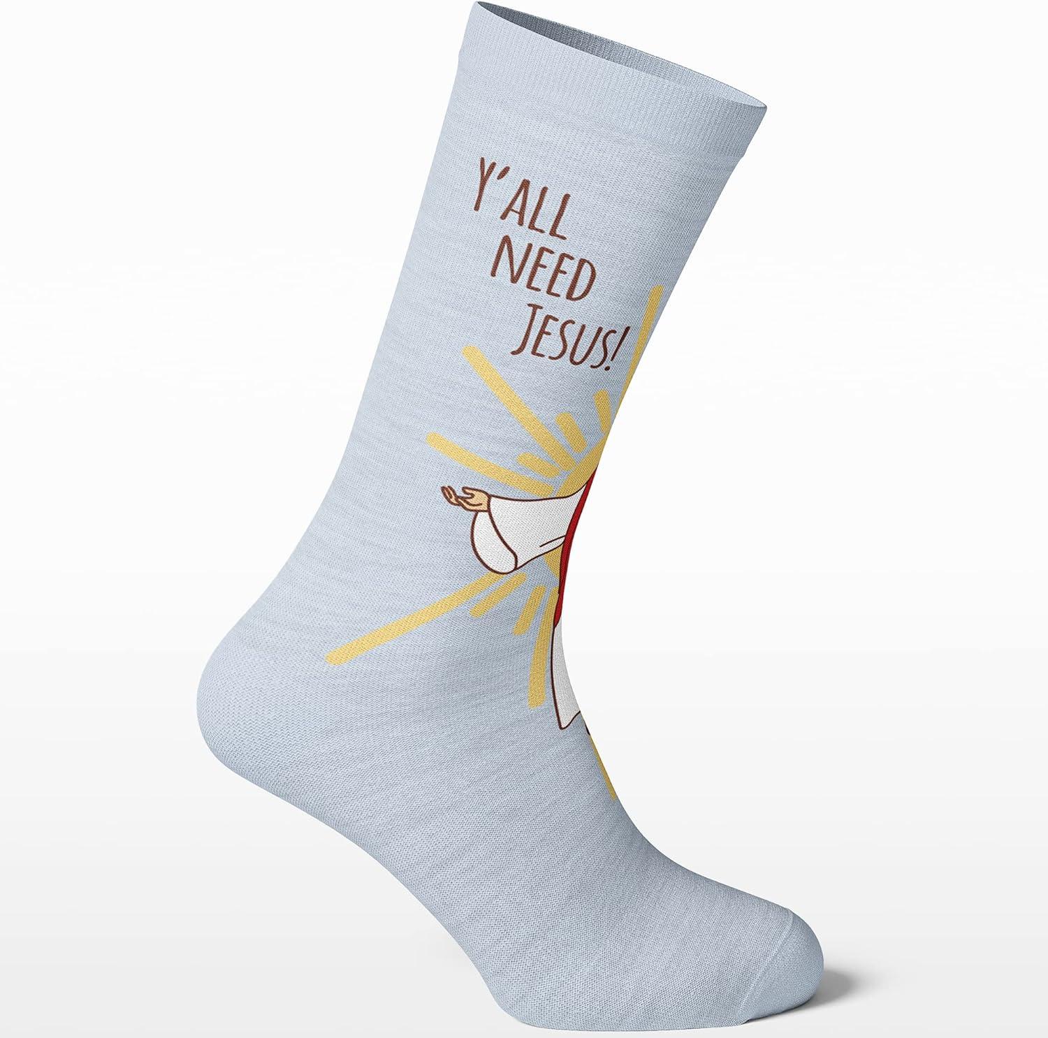 imageCrazy Dog TShirts YAll Need Jesus Socks Funny Sunday Church Religion Paster Novelty FootwearGrey
