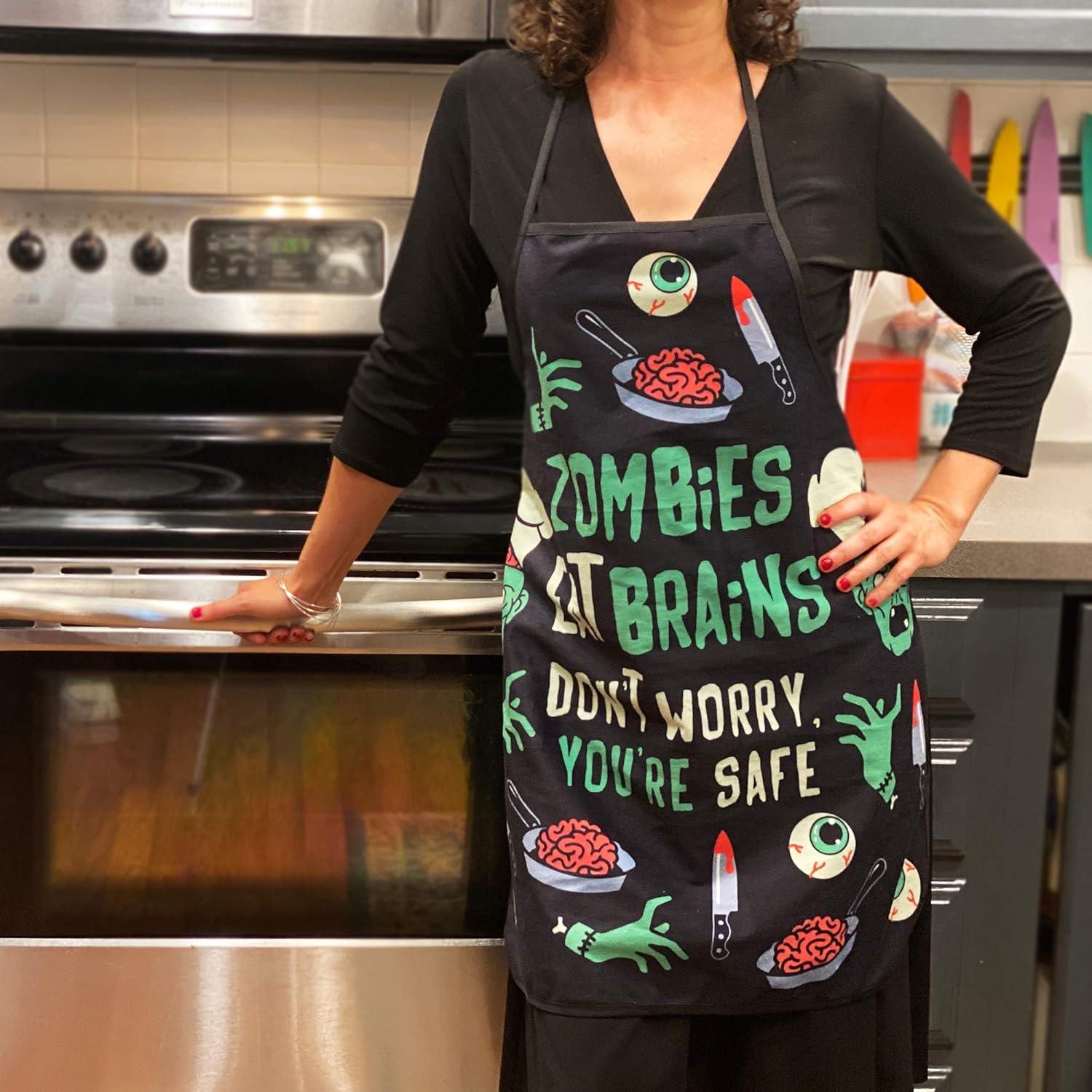 imageCrazy Dog TShirts Zombies Eat Brains Dont Worry Youre Safe Funny Halloween Brains Cooking Graphic Kitchen Smock