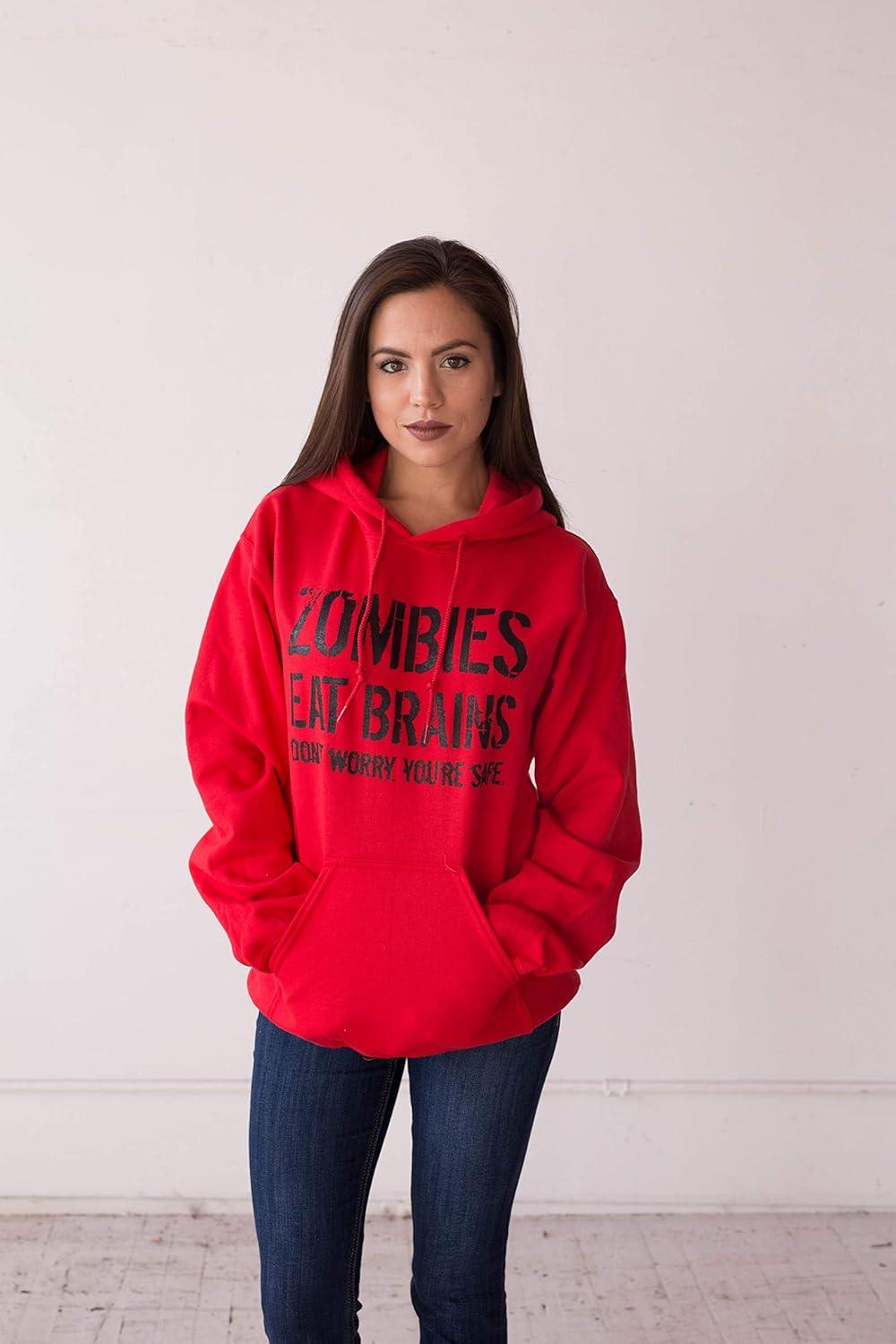 imageCrazy Dog Unisex Zombies Eat Brains Dont Worry Youre Safe Funny Halloween HoodieLight Heather Grey