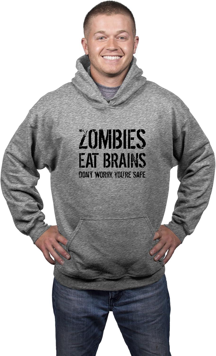 imageCrazy Dog Unisex Zombies Eat Brains Dont Worry Youre Safe Funny Halloween HoodieLight Heather Grey