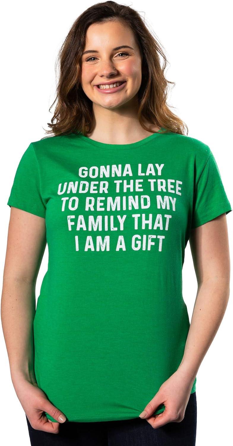 imageCrazy Dog Womens T Shirts Funny Sarcastic Humor Christmas Tees for Holiday PartiesHeather Green Lay Under Tree