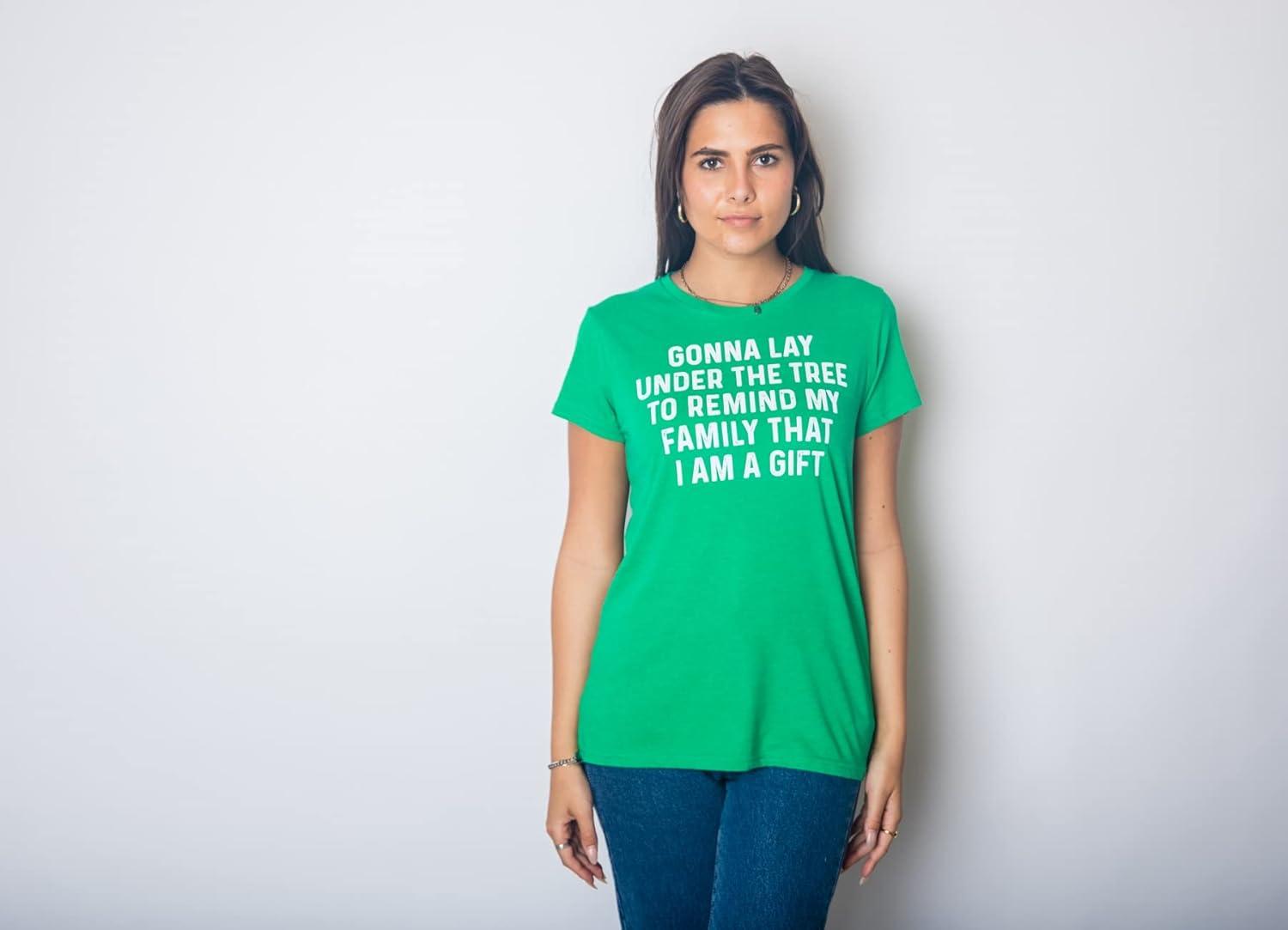 imageCrazy Dog Womens T Shirts Funny Sarcastic Humor Christmas Tees for Holiday PartiesHeather Green Lay Under Tree