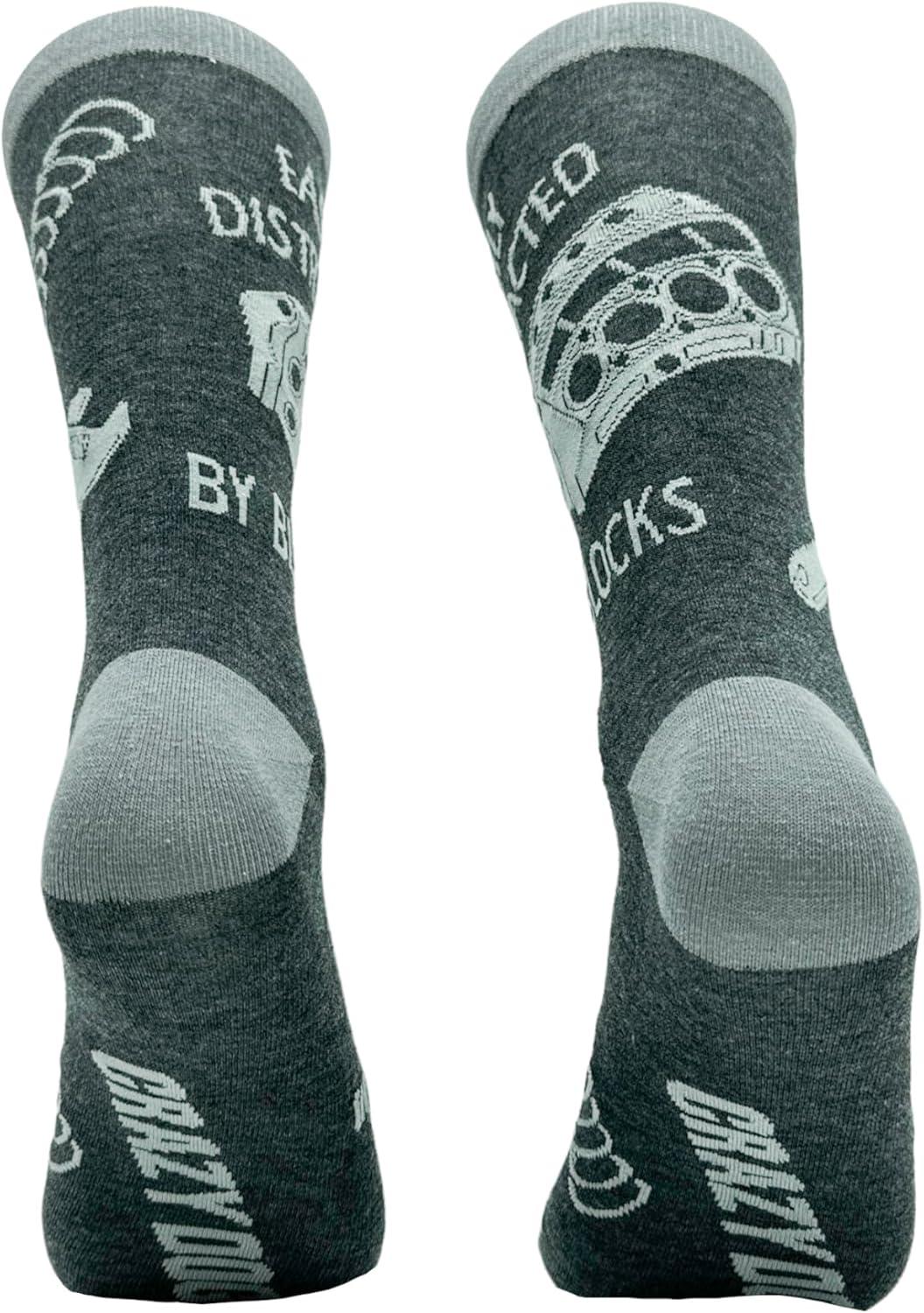 imageFunny Car Guy Crew Socks for Men Easily Distracted by Blocks Print Auto Mechanic amp Engine Lover Gift Cozy Cotton Garage Workwear Novelty Automotive Socks for Racing amp Repair Enthusiasts
