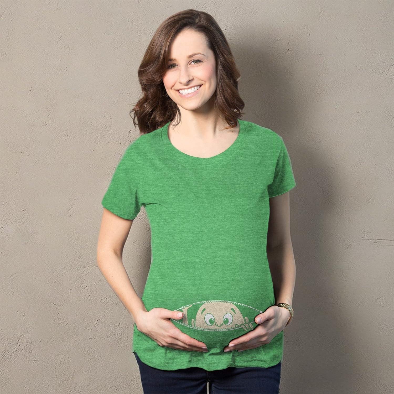 imageMaternity Baby Peeking T Shirt Funny Pregnancy Tee for Expecting MothersHeather Green
