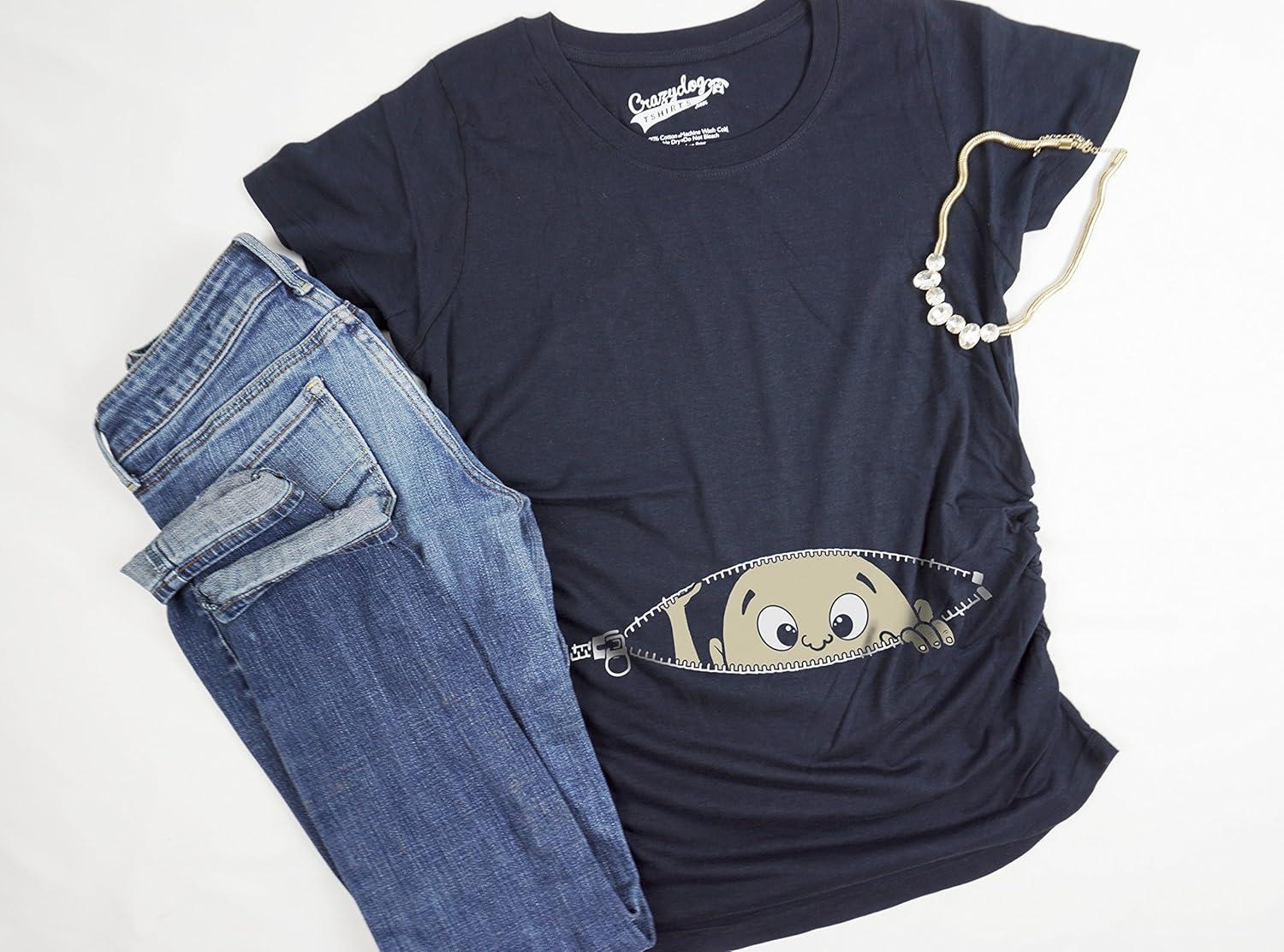 imageMaternity Baby Peeking T Shirt Funny Pregnancy Tee for Expecting MothersHeather Navy