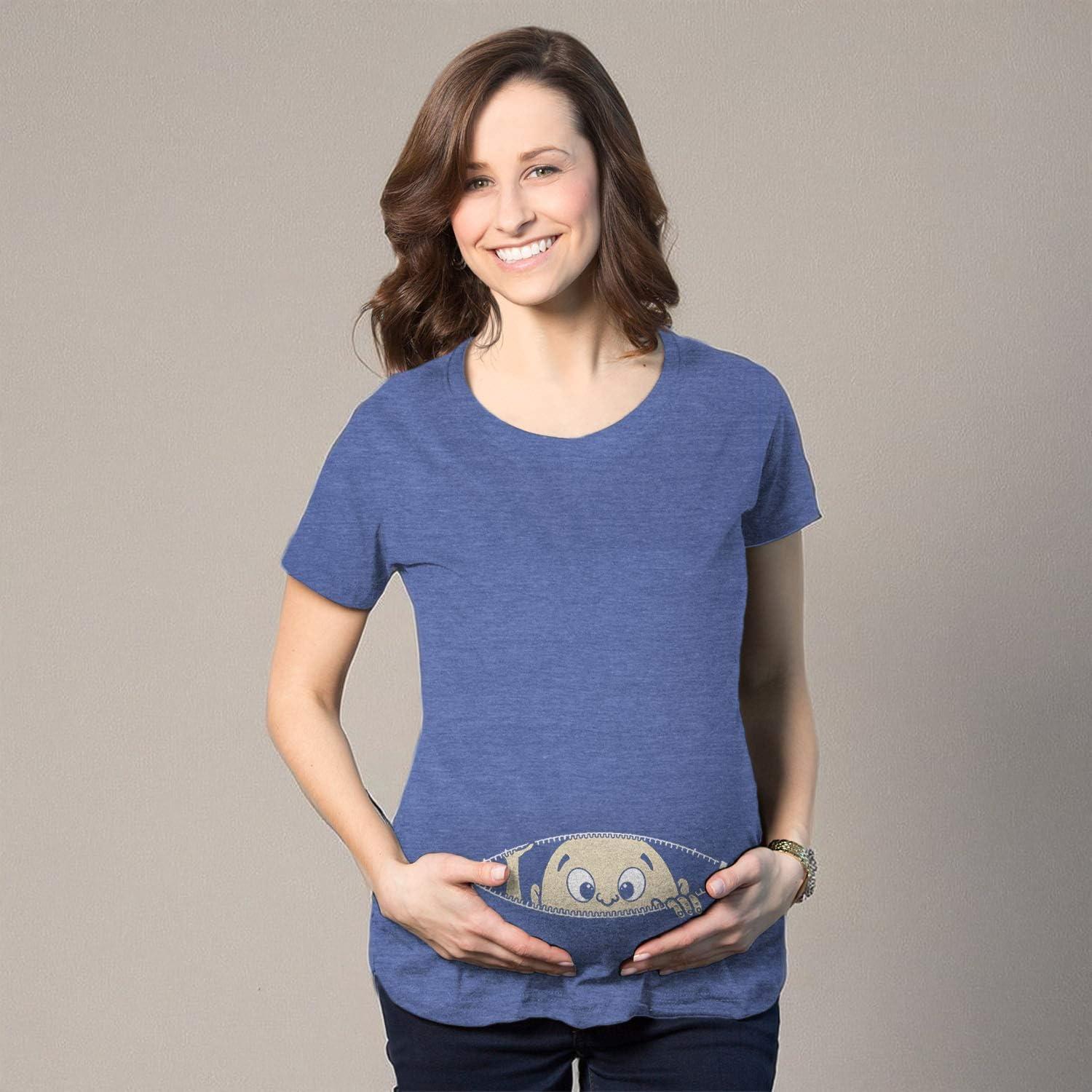 imageMaternity Baby Peeking T Shirt Funny Pregnancy Tee for Expecting MothersHeather Royal