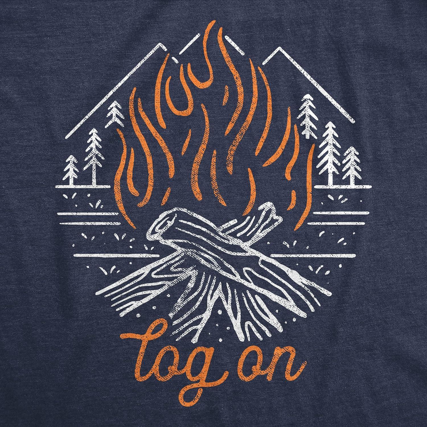imageMens Camping T Shirts Funny Camp Tees for Guys Cool Shirts for Outdoor CampingHeather Navy Log on
