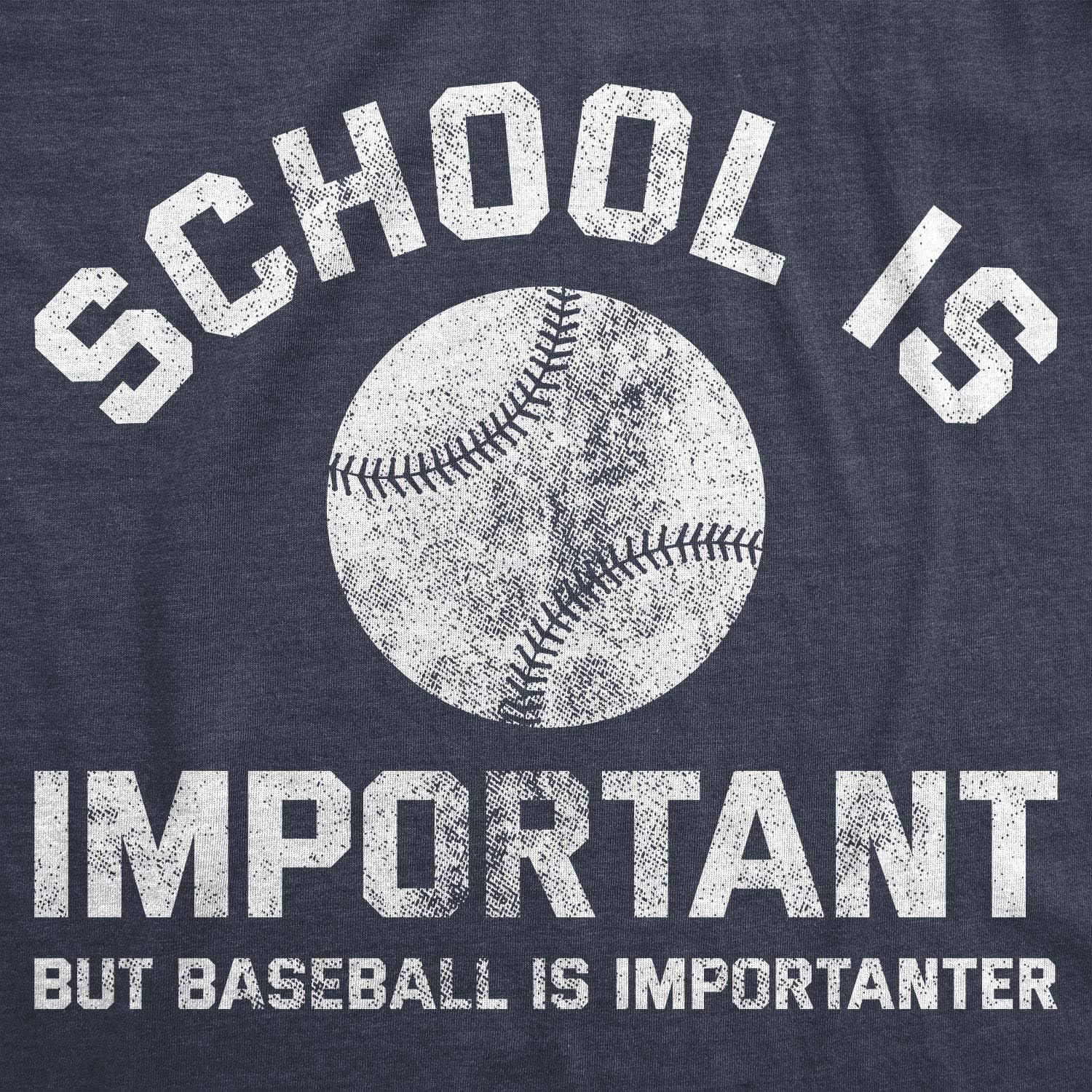 imageMens School is Important But Baseball is Importanter T Shirt Funny Sports TeeHeather Navy