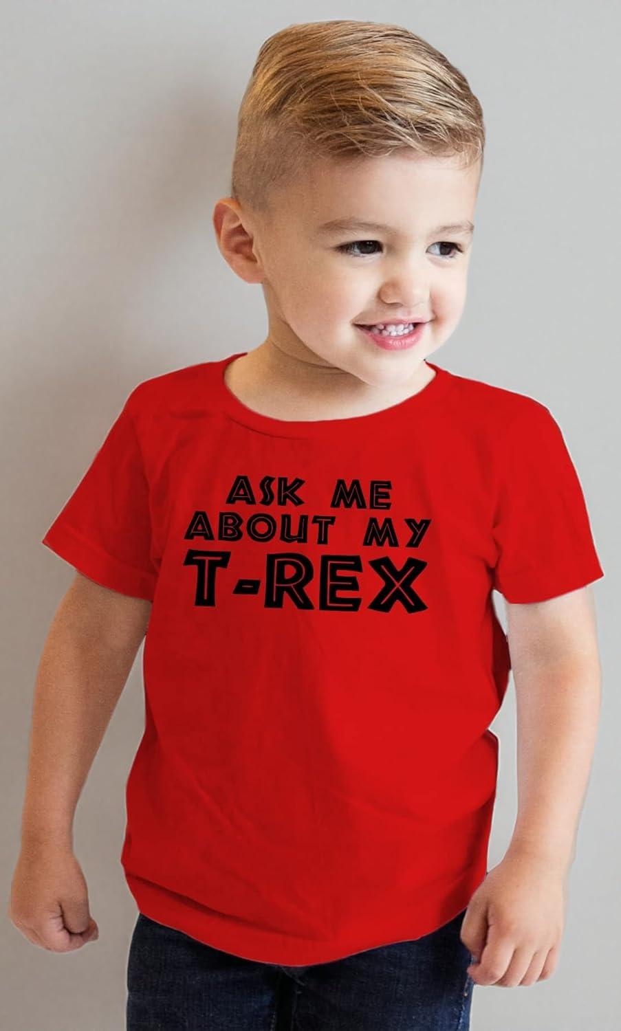imageToddler Ask Me About My Trex T Shirt Funny Cool Dinosaur Flip Humor Tee for KidsRed