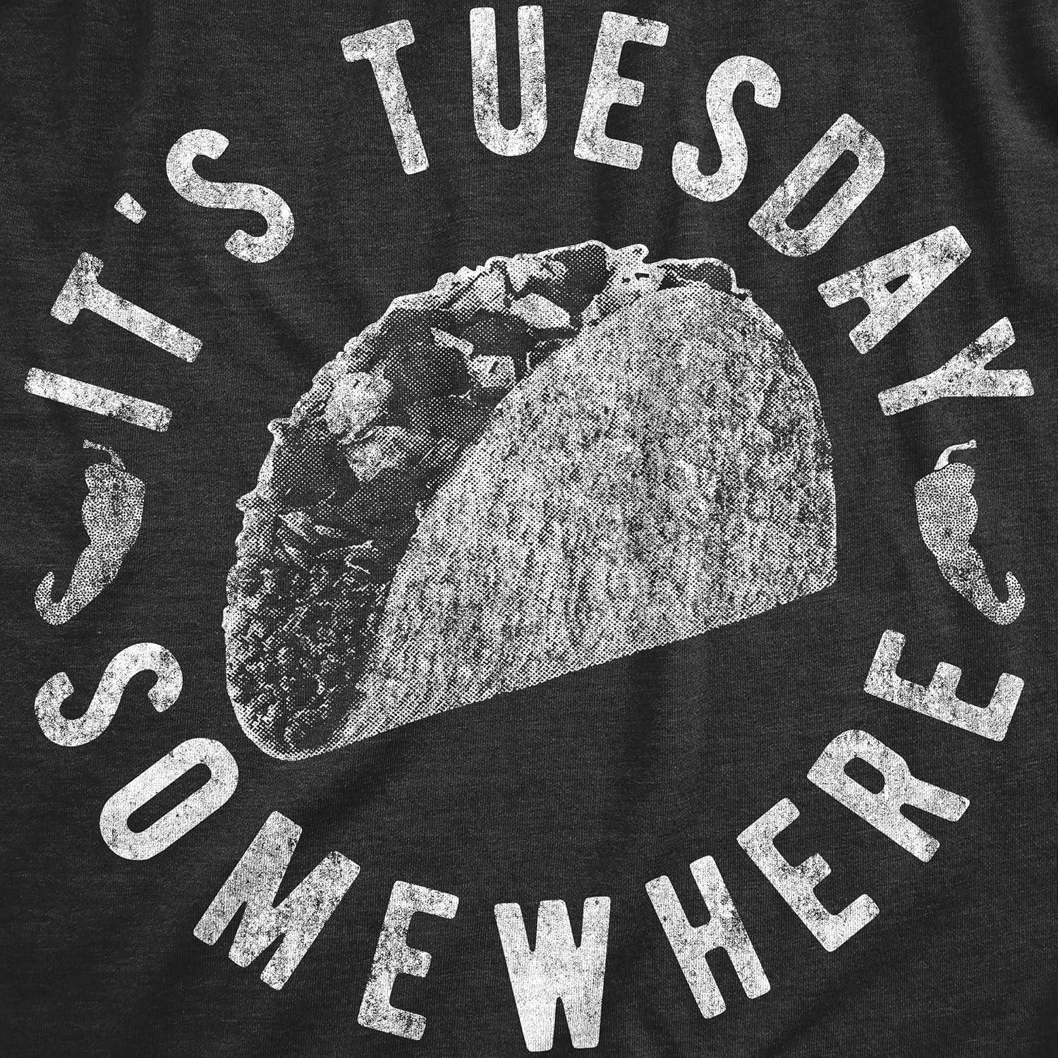 imageWomens Tacos Shirts Funny Mexican Tees with Tacos and Cervezas Cool Vintage Graphic Tees with Cute SayingsHeather Black Tuesday Somewhere