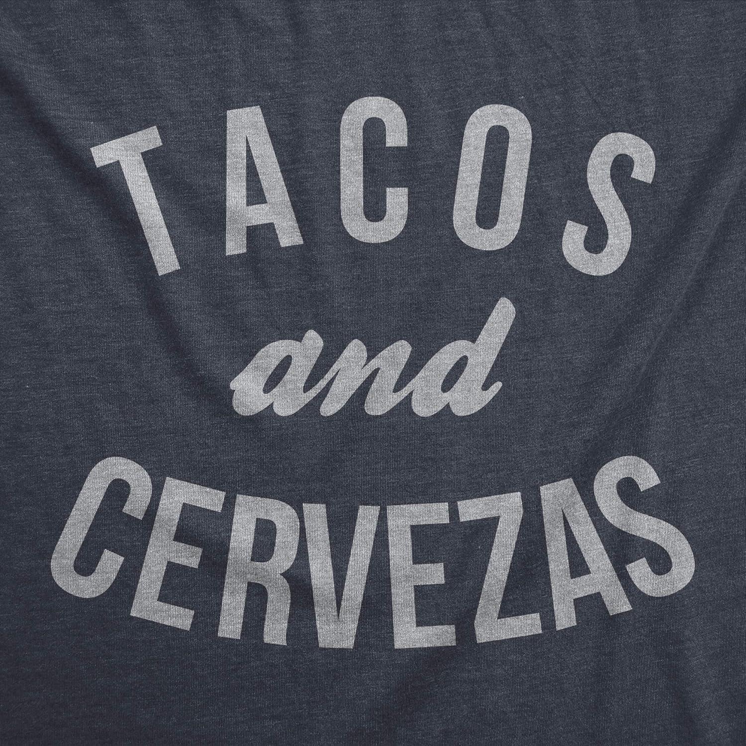 imageWomens Tacos Shirts Funny Mexican Tees with Tacos and Cervezas Cool Vintage Graphic Tees with Cute SayingsHeather Navy Tacos Cervezas