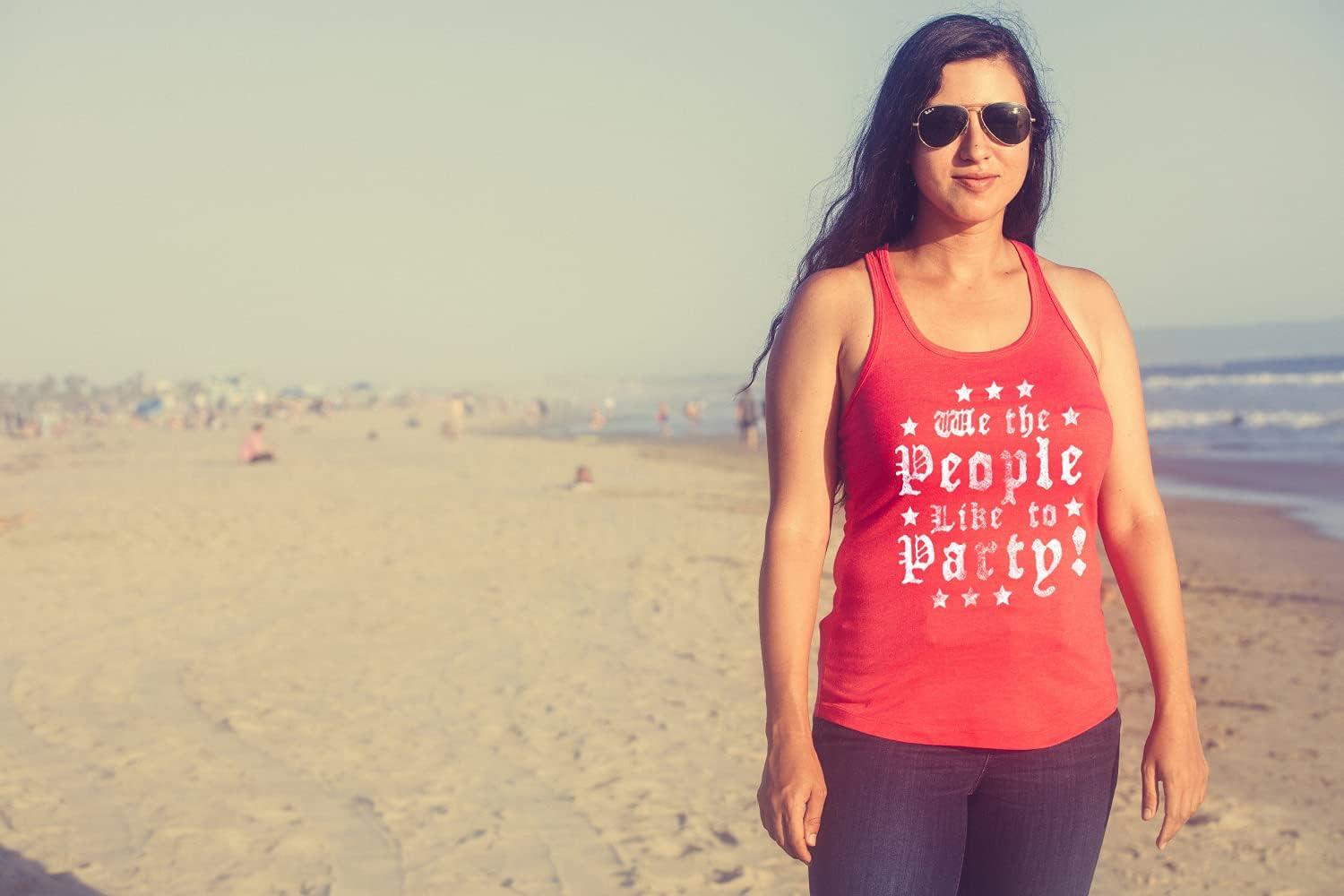 imageWomens Tank We The People Like to Party Tanktop Funny 4th of July Drinking Tee for LadiesNavy