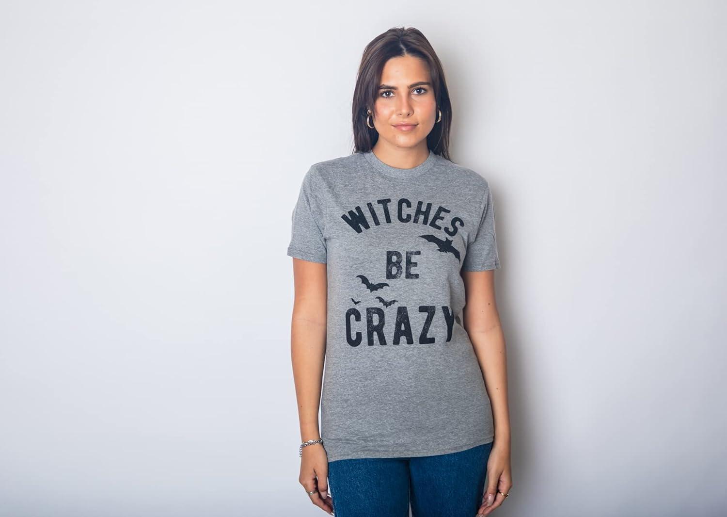 imageWomens Witches Be Crazy T Shirt Funny Party Tee for LadiesDark Heather Grey
