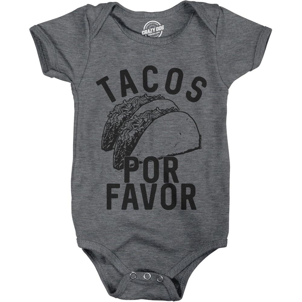 imageCrazy Dog TShirts Creeper Tacos Por Favor Funny Shower Gift for Newborn Baby Shirt ToddlerDark Heather Grey