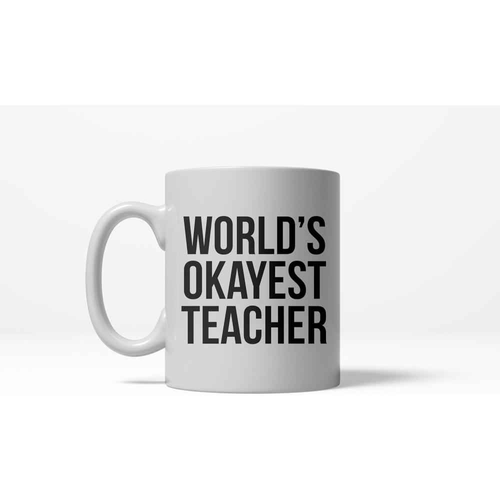 imageCrazy Dog TShirts Funny Teacher Mug Worlds Okayest Teacher Coffee Cup Sarcastic Novelty Gift for Educators 11oz White Ceramic Dishwasher Safe