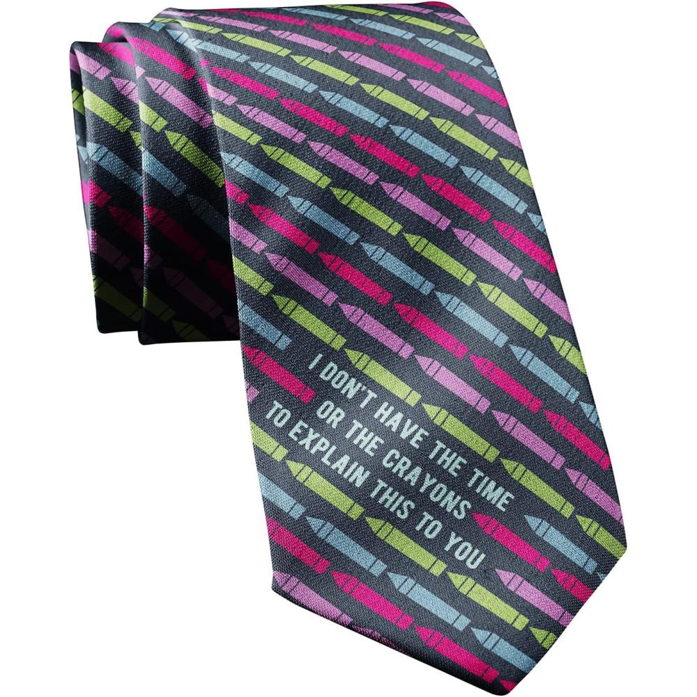 imageCrazy Dog TShirts Funny Tie for Men I Do Not Have the Time or the Crayons to Explain This to You Print Necktie Novelty Fun Gag Gift for Teachers Coworkers Geek Nerds Office Outfit Accessory