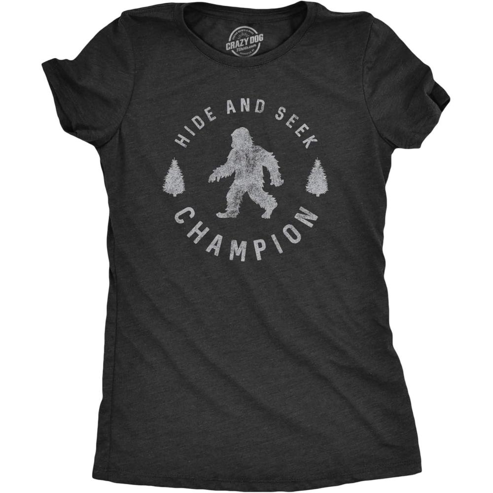 imageCrazy Dog TShirts Hide and Seek Champion Funny Bigfoot Graphic Sarcastic TeeBlack Womens Hide and Seek