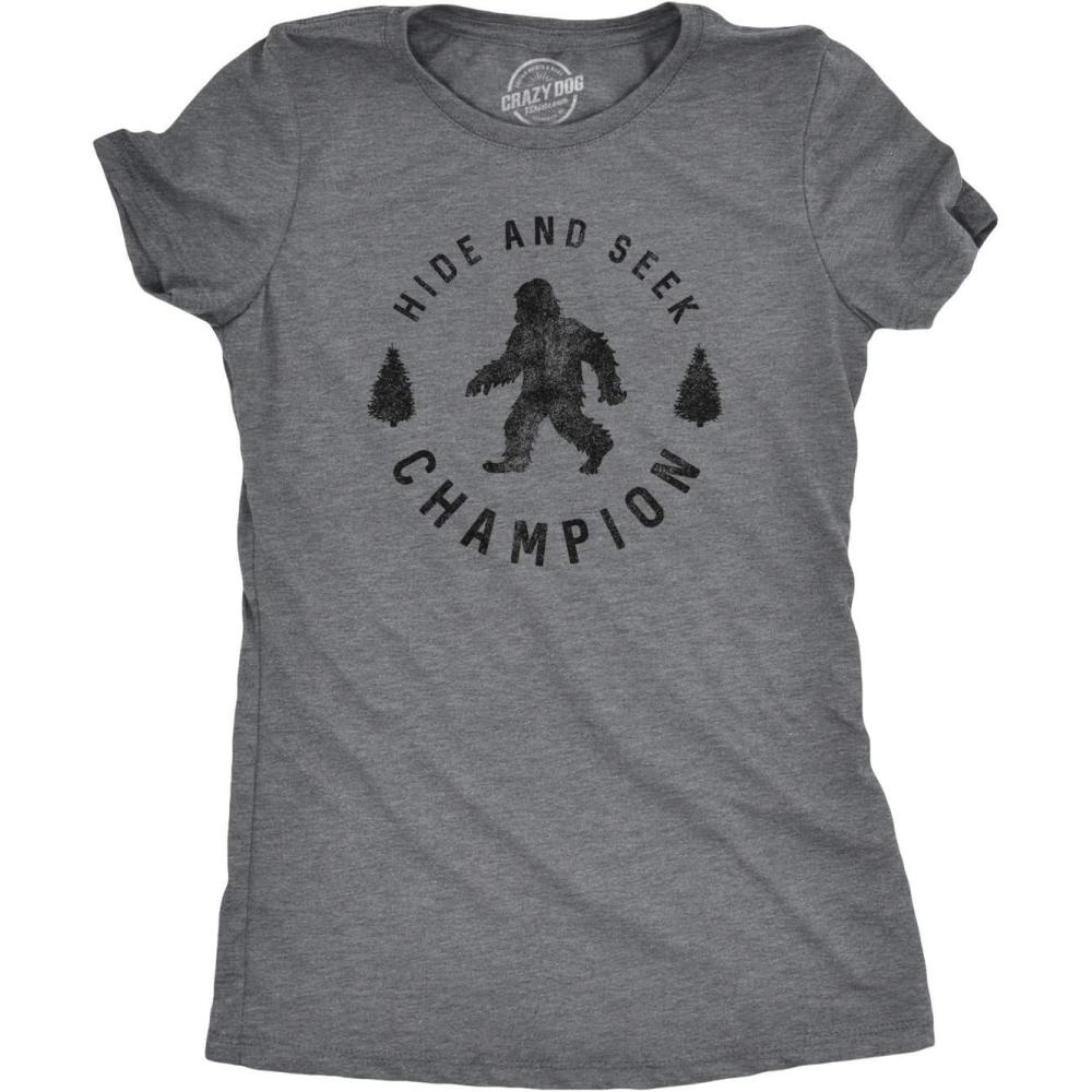 imageCrazy Dog TShirts Hide and Seek Champion Funny Bigfoot Graphic Sarcastic TeeDark Grey Womens Hide and Seek